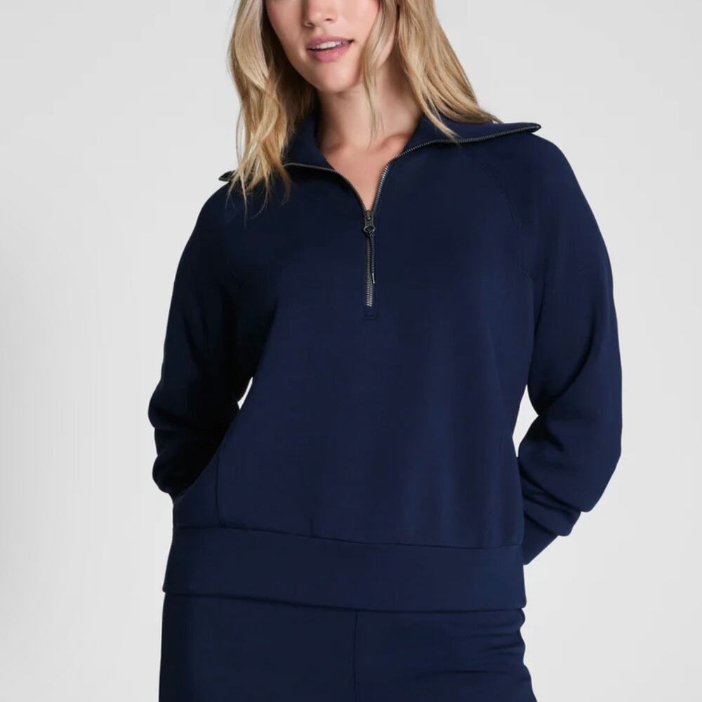 Spanx Air Essentials Navy Quarter Zip Woman’s Athleisure Pilates Sweatshirt S